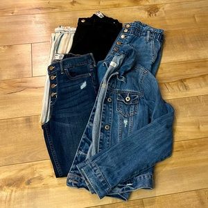 Lot of Abercrombie Girls Bottoms and Jean jacket.